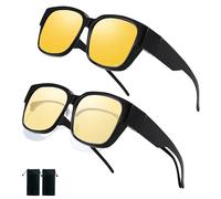 KASESSS 2 Pair Polarisées Lunettes Conduite de Nuit, Lunettes de Soleil Homme, Surlunettes Conduite de Nuit Anti-éblouissement Protection UV 400, Photosensible pour Homme Femme Vélo, Conduite, Pêche