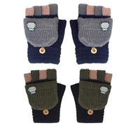 KASESSS 2 Paires Gants Enfant Hiver Avec Couverture Convertibles Mitaines Enfant Pour 6-12 Ans GarçOn Doux TricotéS Chauds Gants Enfants Avec Dessin De Robot, Gris, Bleu Marine