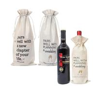 KASESSS 2 Pièces Cadeau Mariage Sac A Vin En Toile De Jute Sac Bouteille Avec Cordon De Serrage RéUtilisables Champagne Emballage Bouteille Vin Pour Couple FiançAilles Future Mariée 16x36cm