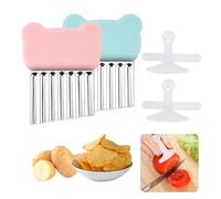 KASESSS 2 Pièces Coupe Pomme de Terre, Couteau Ondulé, Coupe Pomme de Terre pour Frite, Modèle d'ours, Couteau de Tranches de Pomme de Terre avec 2 Protège-Doigts, pour Légume, Fruits et Gaufre