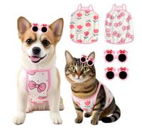KASESSS 2 Pièces Fronde Vetement pour Chien, Vetement pour Chat Doux et Respirant, D'été Tee Shirt Chien avec Clip à Cheveux des Lunettes de Soleil pour Petits Animaux pour Loisirs Plage Vacances (L)