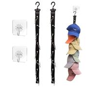 KASESSS 2 Pièces Porte Casquette, Pratique Rangement Casquette, Range Casquette avec 16 Clips, Support Casquette avec 2 Crochet Adhesif Mural, Porte Casquette Convient à Toutes Sortes de Chapeaux