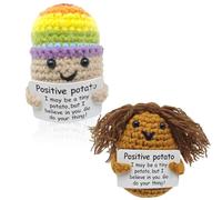 KASESSS 2 Pièces Positive Potato Au Crochet, Objets De DéCoration De Bureau avec Carte D'Encouragement, Soutien éMotionnel Inspirant, Idée Cadeau pour Amis, Enseignants Et Famille
