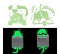 KASESSS 2 Pièces Stickers Interrupteur Rougeoyant, Commutateur Autocollant Imperméable Mignon avec Cartoon de Chien de Chat Créatif pour Interrupteur et Prise pour Décoration Salon Couloir Chambr