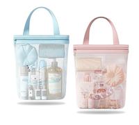 KASESSS 2 Pièces Trousse de Toilette Portable en Maille, Imprimés Cartoon Panier Douche en Maille avec Poignée, Séchage Rapide Sac de Douche en Mailles pour Salle de Bain, Dortoir, Voyage, Natation