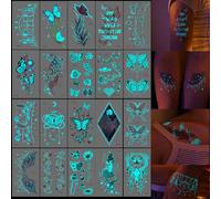 KASESSS 20 Feuilles Bleues Lumineuses Tatouage Éphémère Papillon Fluorescent Temporaire - Cadeau Femme Fille