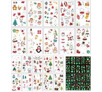 KASESSS 20 Feuilles Tatouage Enfant Noel Tatouage Ephemere Enfant Noel Decoration Fluorescent Tatoo enfant Dessin Animé Tatouages Enfants Cadeau noel Fake Tattoos Phosphorescent pour Fille Garcon