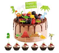 KASESSS 22 Pièces Decoration Gateau Anniversaire, Deco Gateau Anniversaire Dinosaure, Cake Topper Anniversaire Cool, Décoration de Gâteau, Topper Gateau pour Enfants Décoration Fête Anniversaire