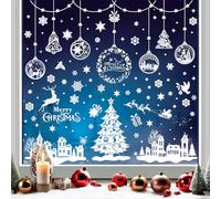 KASESSS 244 PièCes Stickers Noel Fenetre Blanc, 9 Feuilles Autocollant Noel Fenetre Pour Flocon De Neige Arbre Renne Village, RéUtilisables Amovible DéCoration De NoëL IntéRieur Pour Vitres FenêTres