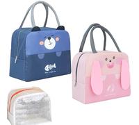 KASESSS 2PCS Sac Isotherme Repas Enfant Fille, Mini Sac à Lunch Isolé en Étanche, Réutilisable Lunch Bag Isotherme, Mini Sac Isotherme Sac Repas Enfant pour Étudiant Bureau Pique-nique (Bleu, Rose)