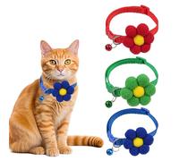 KASESSS 3 Pièces Collier Chat Fleurs, Collier Chaton Mignon, Collier pour Chat avec Clochette, Colliers pour Chats Réglable 19-32 cm, Colier Chat Convient à la Plupart des Chats Domestiques