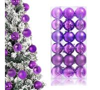 KASESSS 36 Pièces Boule de Noel, Decoration Noel pour Fête, 3cm Boules de Noëls à Suspendre, Incassables 6 Finitions Boule Noels Violet avec Lanière pour Festival, Mariage, Fête Anniversaire, Violet