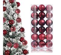 KASESSS 36 Pièces Boule de Noel, Decoration Noel pour Fête, 3cm Boules de Noëls à Suspendre, Incassables Boule Noels Rouge avec Lanière, 6 Finitions pour Festival, Mariage, Fête Anniversaire, Bordeaux