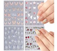 KASESSS 4 Feuilles 3D Stickers Ongles Nail Art, Papillon Fleurs Stickers Ongles AutoadhéSif Autocollant Ongle 8x 6.5cm Sticker Ongle Nail Art Design Manucure Deco Convient Aux Femmes Et Aux Filles.