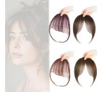 KASESSS 4 Pièces Frange a Clip Cheveux Naturel, Mode Fausse Frange, Perruque Frange avec Temples, Fausse Frange Cheveux Naturel pour Femme Fille Utilisation Quotidienne (Brun Clair/Foncé)
