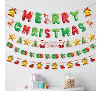 KASESSS 4 Pièces Rouge et Vert Guirlande Banderole de Noël, Banderole Joyeux Noël, Noëls Décoration Suspendu en Papier Guirlande, Vintage Guirlandes de Lettres pour Fêtes Maison Décoration de Cheminée