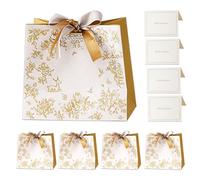 KASESSS 4 Pièces Sac Cadeau, Pochette Cadeau, Sacs Cadeaux, Sachet Cadeau, Sac Cadeaux avec Anse Cartes de Vœux et Ruban, Paquet Cadeau pour Noël Anniversaire Mariages Fête 18x16x10cm (Blanc,Or)