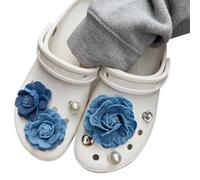 KASESSS 7 Pièces Fleur de Denim Charmes de Chaussure, Pins Chaussures pour Crocs, Jibbitz Charm, Breloque pour Sabots, Accessoires de Chaussure en Strass Décorations pour Garçon Fille Enfant Adulte