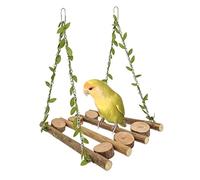KASESSS Balancoire Bois pour Perroquets avec Liane Verte, Jouet Perchoir Oiseaux Suspendre, Balancoire Perchoir Perroquet, Jouet à Mâcher pour Calopsittes, Inséparables, Perruches Petits Moyens