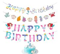 KASESSS Banderole Joyeux Anniversaire ThèMe SirèNe Decoration Anniversaire Fille Ficelle De 1,2 M Banderole Papier Mignon Happy Birthday ColoréE Deco Fete IntéRieur, Enfants, Familles