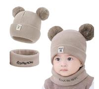 KASESSS Chapeau et Écharpe de Bébé d'hiver Set, Bonnet Bebe Naissance, Bonnet Naissance, Chapeaux pour Bébé Double Pompon Bonnets Hiver Bébé Bonnets Echarpe Enfant pour Fille Garçon de 0 à 24 Mois