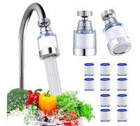 KASESSS Filtre eau Robinet Anti Calcaire Rotatif à 360° + 10 Éléments Filtrants en Coton PP pour Cuisine, Salle De Bain, L'Évier