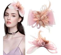 KASESSS Fleur Le Tulle Fascinator Femme Plumes SynthéTiques Chapeau Bibi Rose éLéGant Chapeau Bibi Mariage Chapeaux CéRéMonie Cocktail Chapeau Derby éGlise Banquet Fascinator Clip