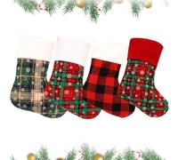 KASESSS Lot De 4 Chaussette De Noel, 9 Pouces TricotéEs à Carreaux Chaussette Noel A Suspendre Chaussettes Cadeaux, Christmas Stocking pour Sapin NoëL, DéCorations CheminéE Familiales