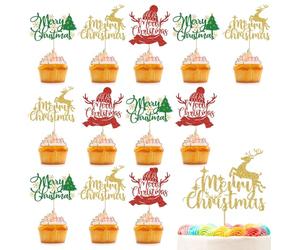 KASESSS Lot De DéCoration GâTeau NoëL, DéCoration Gateau Cupcake Avec Motifs D'Arbre, De Cerf Et De Chapeau Et Merry Christmas Cake Topper, DéCorations Cupcakes Pour FêTes Le ThèMe De NoëL