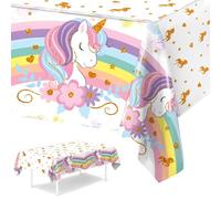 KASESSS Nappe Anniversaire Licorne, Nappe Plastique Jetable Imperméable,220 x 130 Cm Nappes De FêTe Rectangulaire Décoration De Table pour Anniversaire Fille, Princess,Fête sur Thème Licorne