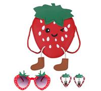 KASESSS Sac a Main Fille Fraise, Sac Petite Fille PU, Sac a Main Enfant Fille Mignon, sac a Main Petite Fille pour Anniversaire Cadeau, Sacs à Main fille avec Lunettes de Soleil et Pinces à Cheveux