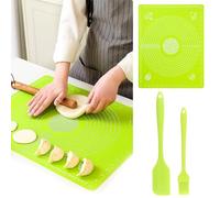 KASESSS Vert Tapis Silicone Patisserie Ensemble Avec Spatule Et Pinceau, AntiadhéSifs Tapis Patisserie Avec Mesures, 40x30cm Plaque Silicone Four Accessoire Patisserie Pour Patisserie, Biscuits