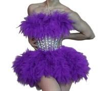 KASFDBMO Ensemble de 2 tenues de scène sans manches avec strass et plumes - Ensemble de jupes de drag Queens - Accessoires photo, violet, M