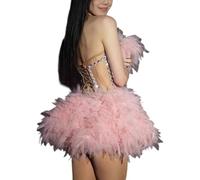 KASFDBMO Ensemble de 2 tenues de scène sans manches avec strass et plumes - Ensemble de jupes de drag Queens - Accessoires photo, D, L