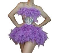 KASFDBMO Ensemble de 2 tenues de scène sans manches avec strass et plumes - Ensemble de jupes de drag Queens - Accessoires photo, Vio let, M