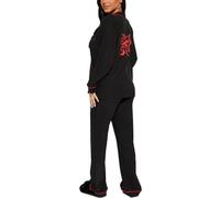 KASFDBMO Ensemble de pyjama 2 pièces à imprimé lettre pour femme, vêtements de nuit à manches longues, col à revers, chemises boutonnées et pantalons à nœuds, vêtements d'intérieur décontractés pour