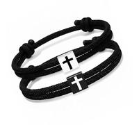 KASFDBMO Lot De 2 Bracelets Chrétiens en Corde Tressée avec Breloques en Forme De Croix Réglables pour Un Ajustement Confortable Poignet avec Symboles Religieux De Couple