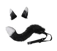 KASFDBMO Lot de 3 accessoires de cosplay en peluche avec oreilles de renard et queue de loup - Accessoire de mode gothique - Kit de prise de photo - Oreilles et queue de loup - Rouge et noir