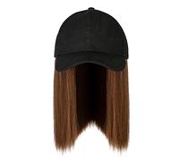 KASFDBMO Vividly Perruque de baseball synthétique noire et marron avec cheveux naturellement connectés Bob Casquette de baseball réglable pour étudiants Queue de cheval Chapeaux avec pour femme