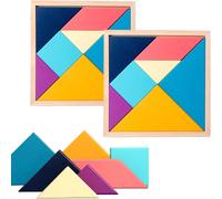 KASFL-3 Pièces Puzzles En Bois Tangram,Mini Jeu D'Association En Bois Tangram Puzzle En Bois Géométrique Coloré Avec Boîte De Jeu D'Énigmes,Amusantes,Apprentissage Du Cerveau,Jouets Éducatifs