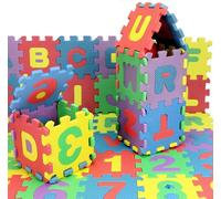 KASFL-Lot De 36 Tapis De Jeu En Mousse Pour Enfants-12X12 Cm-Alphabet Et Chiffres-Puzzle De Sol À Emboîter-Lettres Eva Colorées