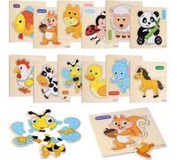 KASFL-Puzzle Bois Enfants,12 Pièces Puzzle Jeux Educatif Animaux,Montessori Puzzles Jouet,Jeux Puzzles Enfant 1 2 3 Ans,Animaux Jigsaw Puzzle Pour Garçons Filles