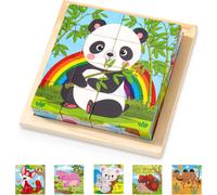KASFL-Puzzle En Bois Cube Bloc De Construction,6 En 1 Jouet Bébé Puzzles Cube Animaux,Jeux Montessori Éducatif Cadeau Pour Enfants Tout-Petit Garçons Filles 1 2 3 4 Ans