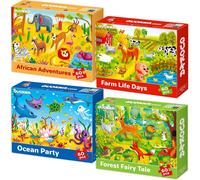 KASFL-Puzzle Enfant 4 5 6 Ans-4X60 Pièces Puzzle Animaux Enfant 3 4 Ans-Jeux Colorés Avec Animaux D'Afrique Ferme L'Océan Forêt-Jouets Éducatif Cadeau Pour Garçons Et Filles 6 7 8