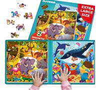 KASFL-Puzzle Magnétique Enfant 3 4 5 Ans-2X48 Pièces Jeux Magnétique Enfant-Jeux Voyage Avec Animaux D'Afrique Et Marins Pour 5 6 Ans-Cadeau Éducatif Pour Garçons Et Filles