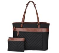 Kasgo Cabas Femme, Grand 21L Sac Ordinateur Femme 15,6 Pouces Sac a Main Fourre Tout Résistant à l'Eau Élégant Poches Multiples pour Travail Affaires Cours Lycée Voyage Noir Marron