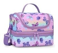 Kasgo Sac Isotherme Repas Enfant, 2 Compartiments Sac Déjeuner Thermique Garçon Fille 5,7L Mignon Petit Lunch Bag avec Bandoulière Réglable pour École Pique-nique Papillon Violet