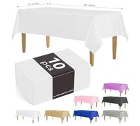 KAshack Lot de 10 nappes jetables, en plastique, blanches, 137 x 274 cm, rectangulaires, conviennent pour mariage, fête, anniversaire d'enfant, nappe de jardin