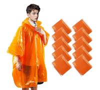 KAshack Lot de 10 ponchos de pluie, jetables, orange, pour homme et femme, 100% imperméable, avec capuche, plus léger pour la randonnée, le camping et les voyages, poncho d'urgence