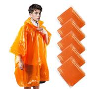 KAshack Lot de 5 ponchos de pluie, jetables, orange, pour homme et femme, 100% imperméable, avec capuche, plus léger pour la randonnée, le camping et les voyages, poncho d'urgence